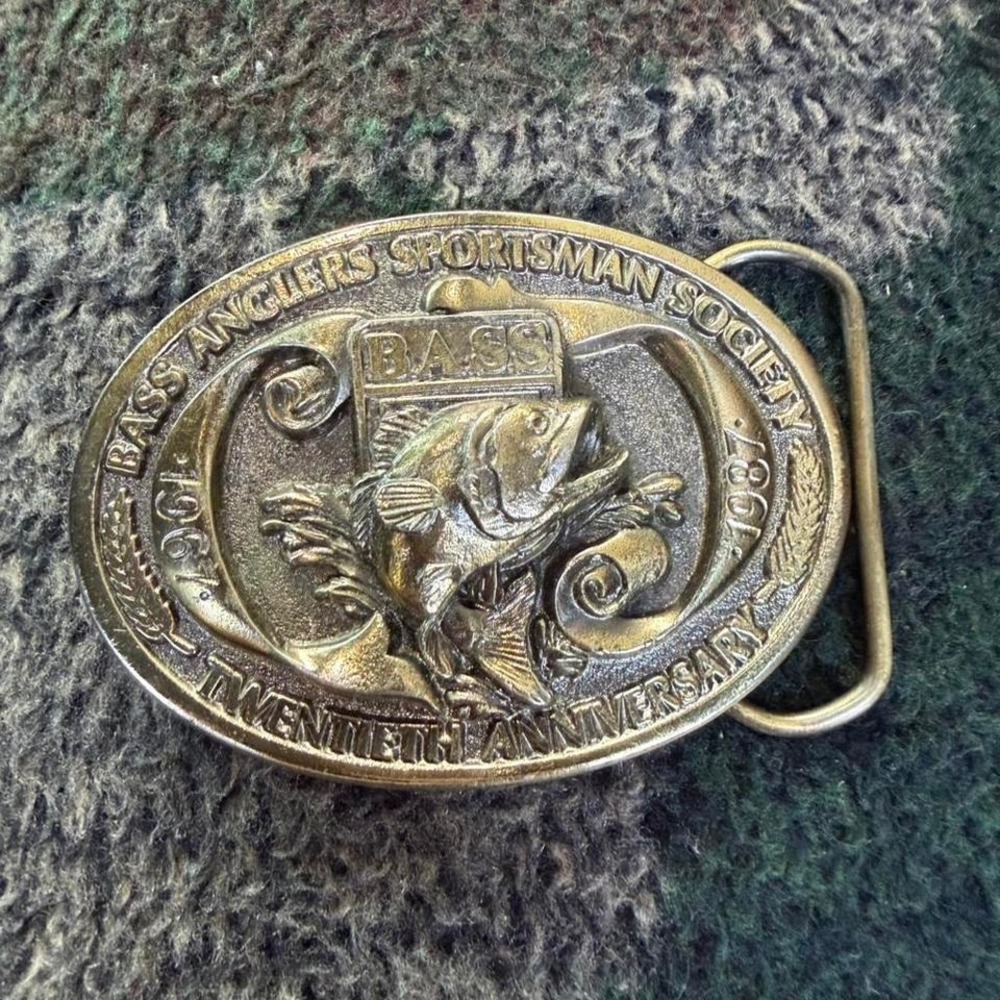 Vintage BASS Anglers Sportsman Society 20th Anniversary Belt Buckle 1967 Brass